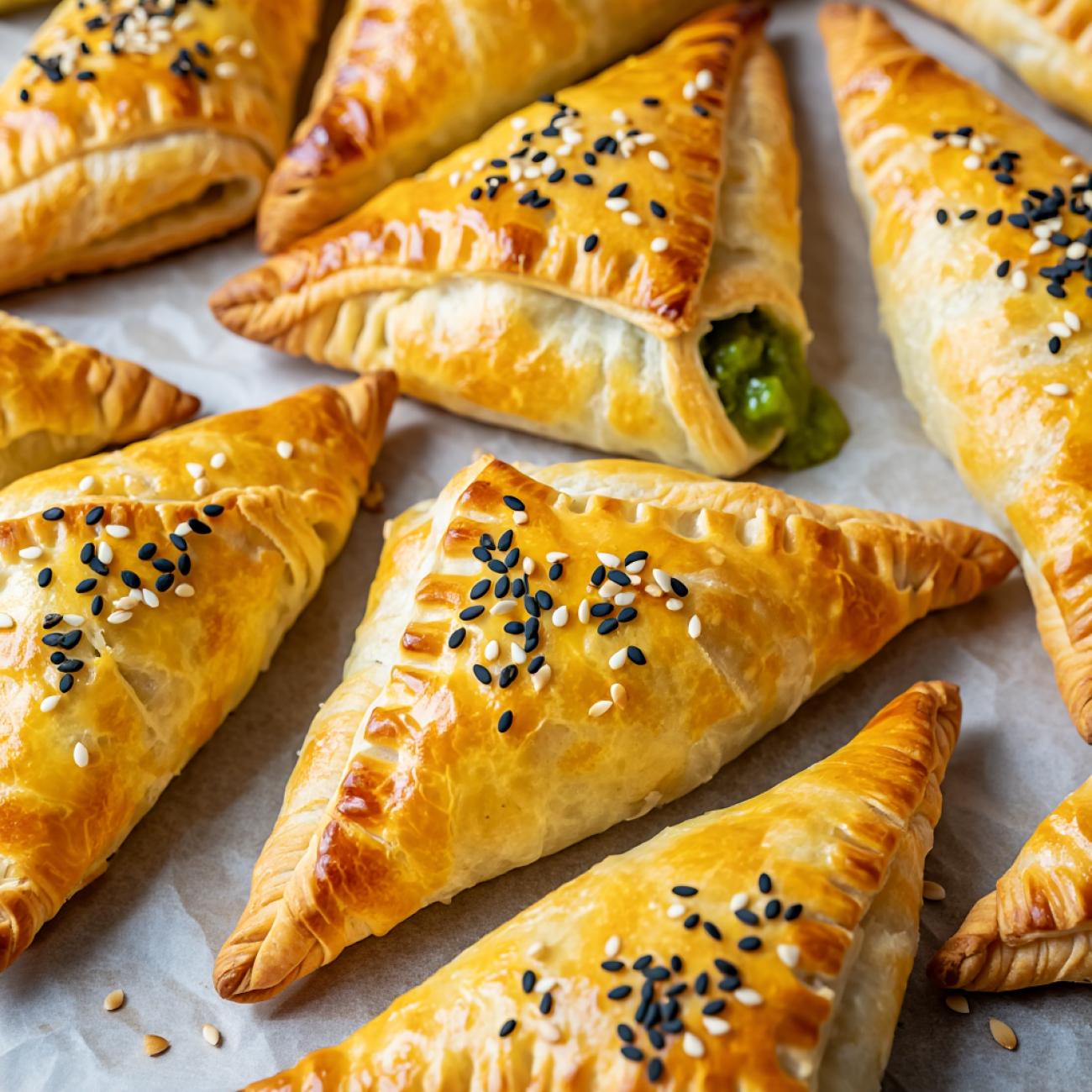 Knusprige Käse-Spinat-Dreiecke aus dem Ofen