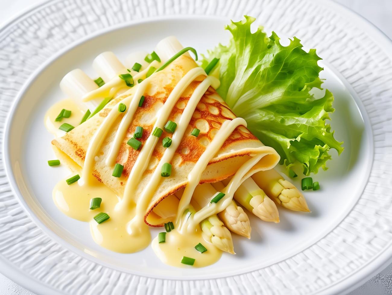 Weißer Spargel mit fluffigem Pfannkuchen