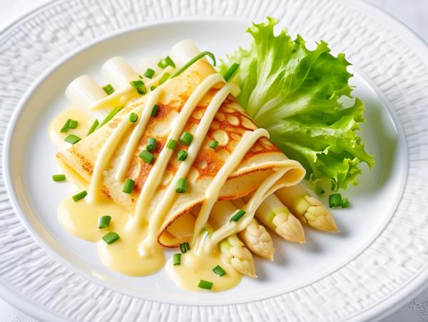 Weißer Spargel mit fluffigem Pfannkuchen