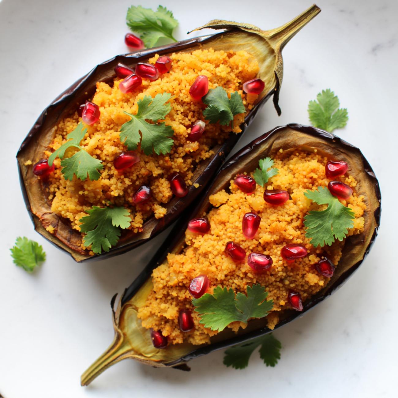 Gefüllte Auberginen mit Couscous und Granatapfel